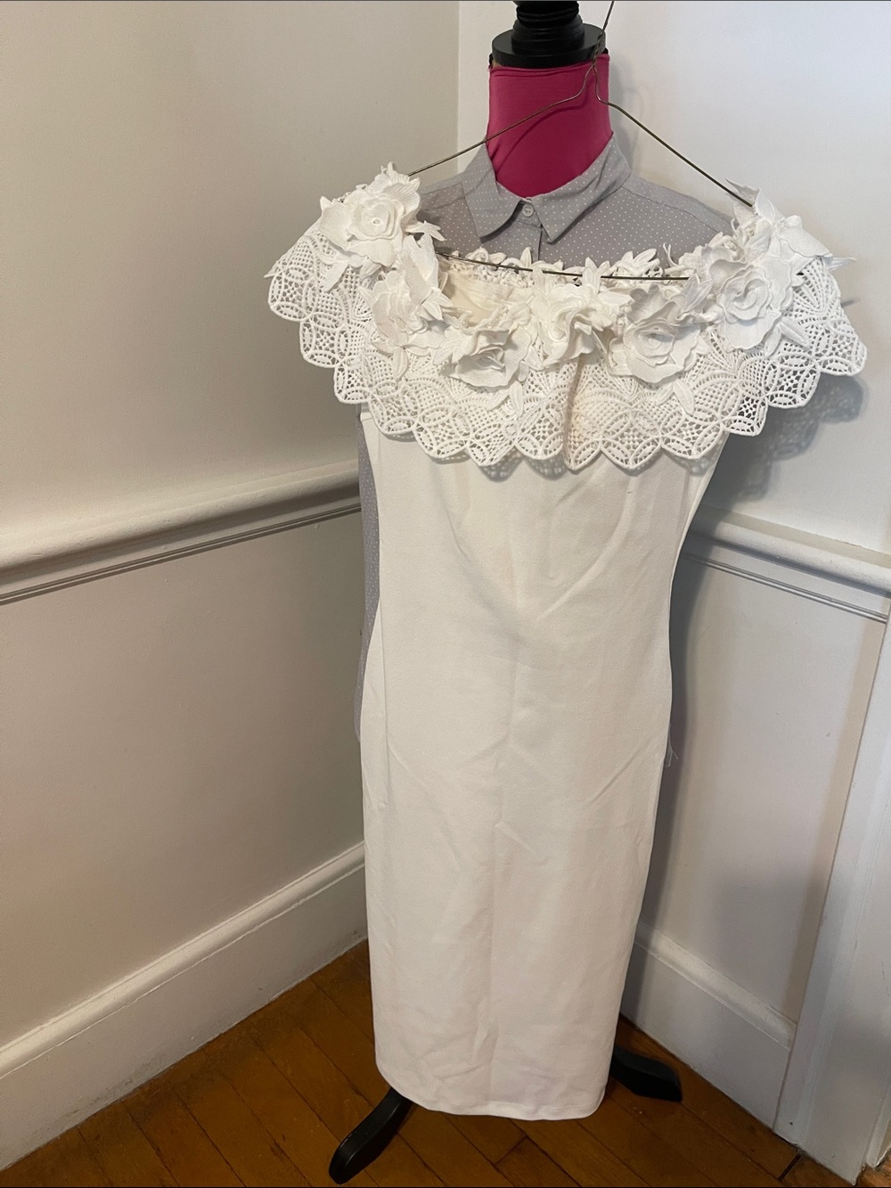 Fashion Nova White Floral Lace Off-Shoulder Midi Dress